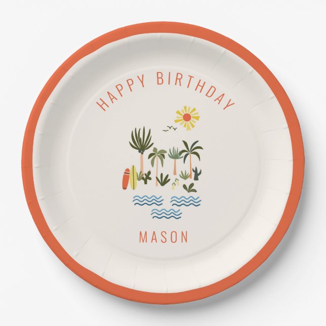 Plato de papel para fiesta de cumpleaños de surf d (Anverso)