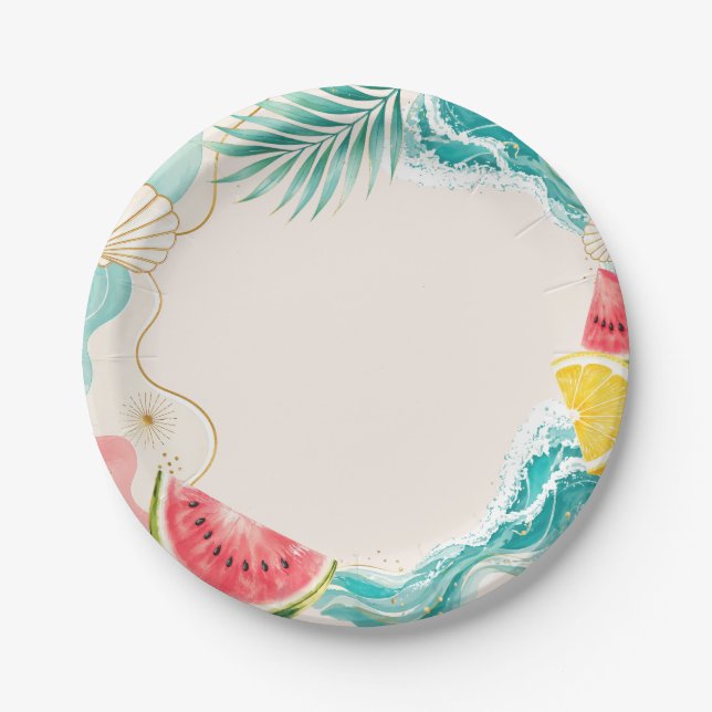 Plato de papel para fiesta de cumpleaños de verano (Anverso)