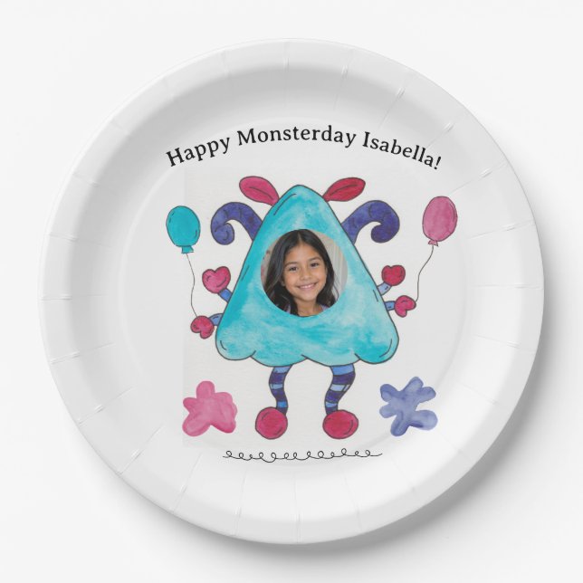 Plato de papel para fiesta de cumpleaños del monst (Anverso)
