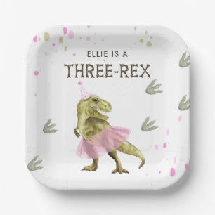 Plato de papel para fiesta de cumpleaños Tres Rex