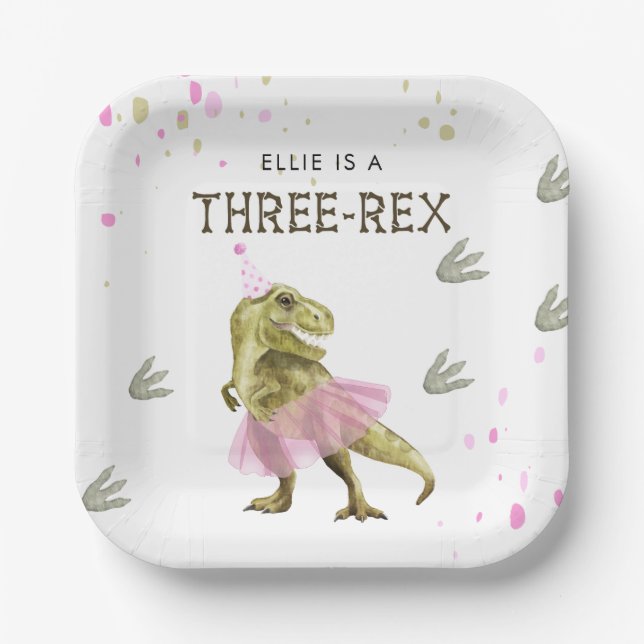 Plato de papel para fiesta de cumpleaños Tres Rex  (Anverso)