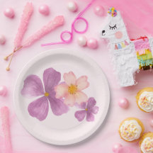 Plato de papel para fiesta de flor de acuarela pas