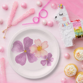 Plato de papel para fiesta de flor de acuarela pas