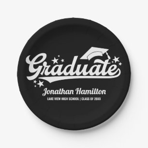 Plato de papel para fiesta de graduación negro par