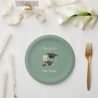 Plato de Papel para Fiesta de Graduación Verde Sag