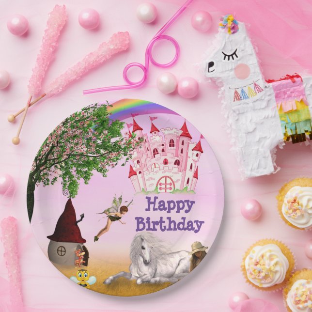 Plato de Papel para Fiesta de Hadas 9" Colorido (Fiesta)