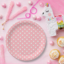 Plato de papel para fiesta de lunares rosados y bl