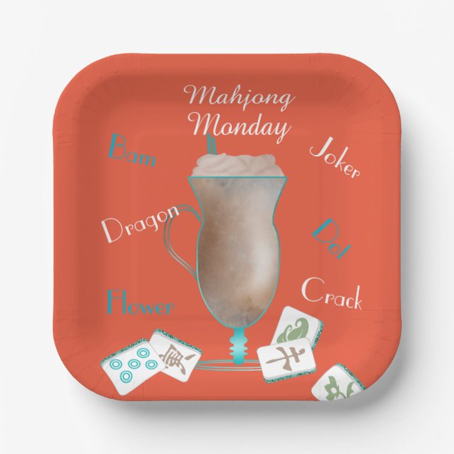 Plato de papel para fiesta de Mahjong y café (Anverso)