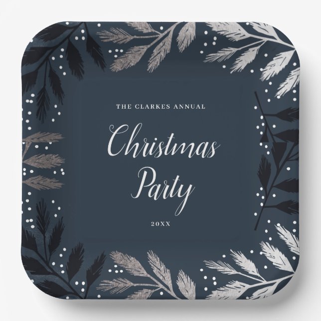 Plato de papel para fiesta de Navidad con ramas de (Anverso)
