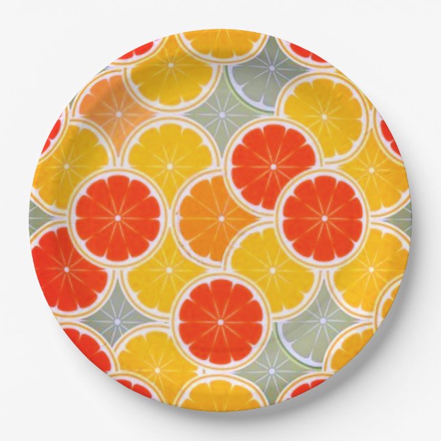 Plato de papel para fiesta de rodajas de naranja y (Anverso)