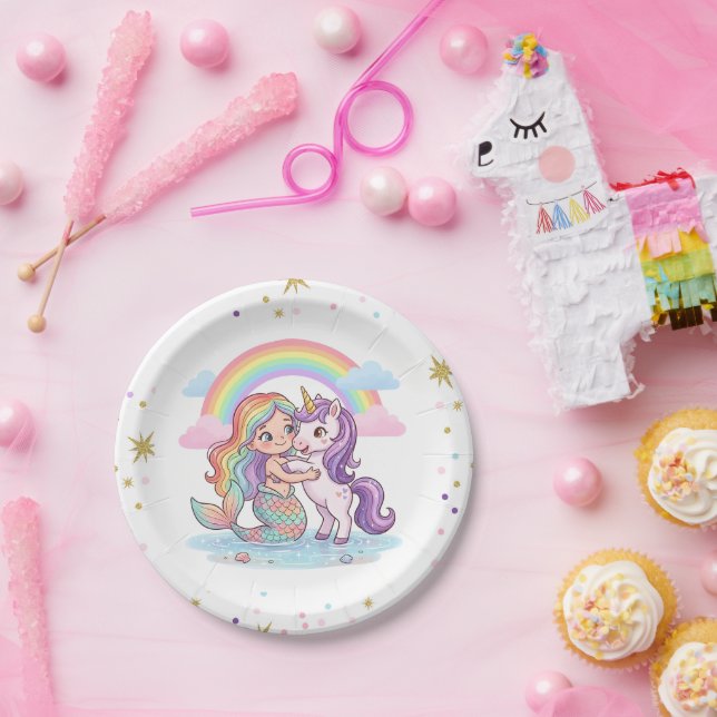 Plato de papel para fiesta de sirena unicornio (Fiesta)