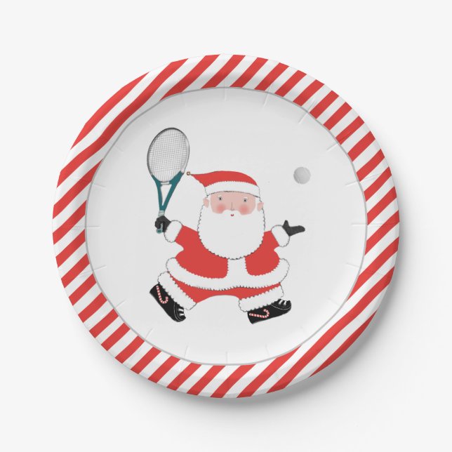 Plato de papel para fiesta de tenis navideña (Anverso)