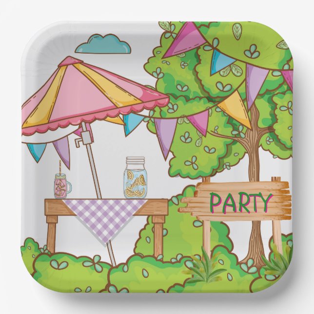 Plato de papel para fiesta en el jardín (Anverso)