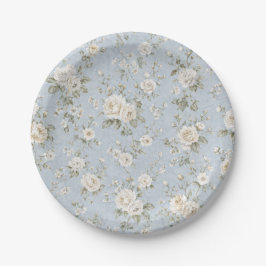 Plato de Papel para Fiesta Floral Azul y Blanco
