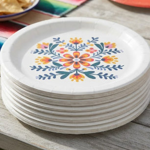 Plato de papel para fiesta floral mexicana