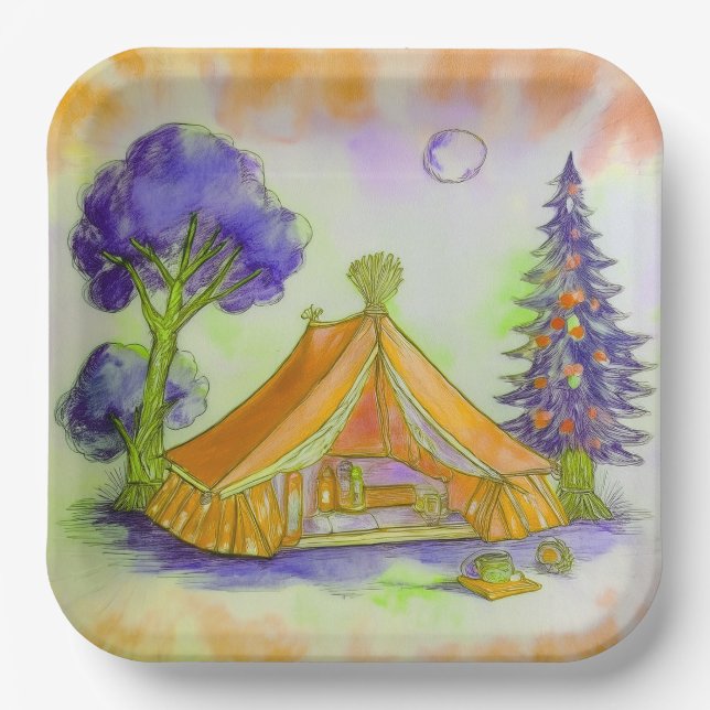 Plato de papel para glamping naranja (Anverso)