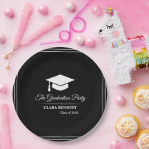 Plato de papel para graduación 2026 negro y blanco