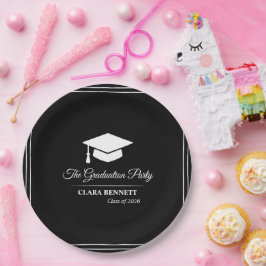 Plato de papel para graduación 2026 negro y blanco