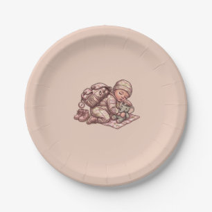 Plato de papel para niña militar de camuflaje rosa