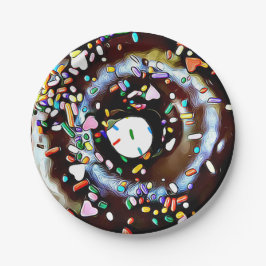 Plato de papel para pastel con donut de chocolate 