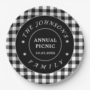 Plato de papel para picnic de cuadros de búfalo bl