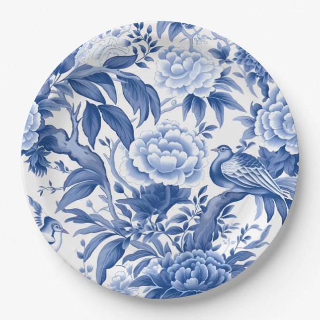 Plato de papel para té Blue and White Chinoiserie (Anverso)