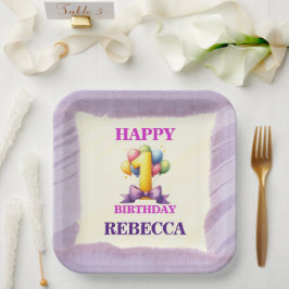 Plato de papel para tema de fiesta con globo para