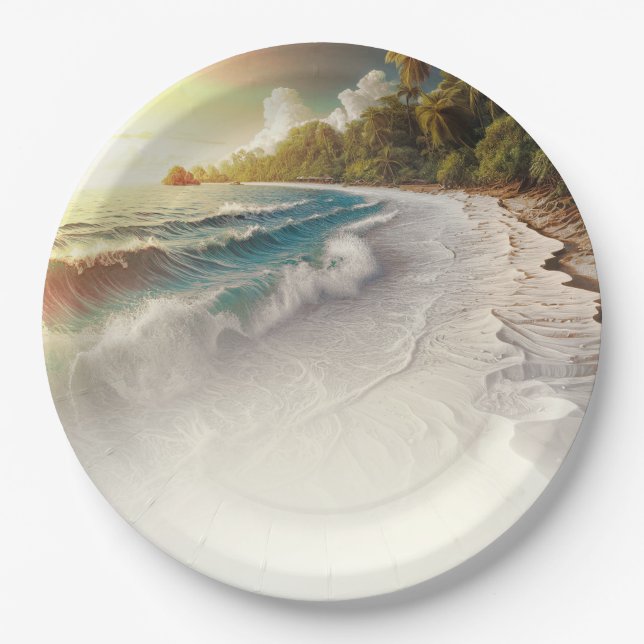 Plato De Papel Paradise Beach Sunset Rustic Coastal Boda (Anverso)