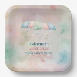 Plato De Papel Paraguas de ducha de Chica y niño gemelo