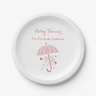 Plato De Papel Paraguas rosado lindo femenino de Baby Shower con