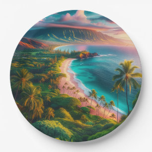 Plato De Papel Paraíso tropical de la isla de Maui