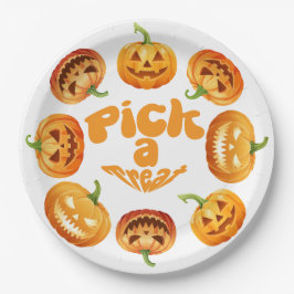 Plato De Papel Parche de Calabaza de Halloween
