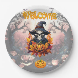 Plato De Papel Parche de Calabaza de Halloween