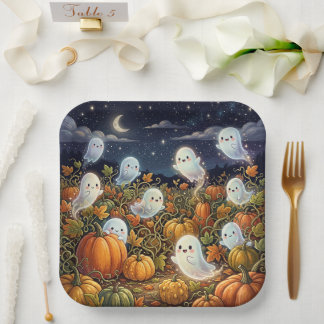Plato De Papel Parche de Calabaza Embrujada