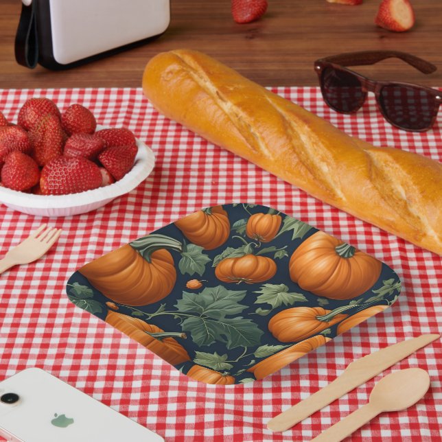 Plato De Papel Parche de calabaza Leafy (Picnic)