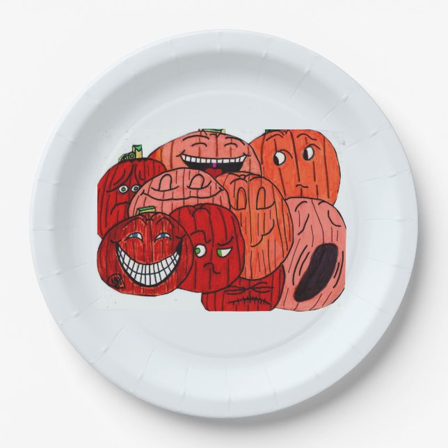 PLATO DE PAPEL PARCHE DE CALABAZAS DE HALLOWEEN (Anverso)