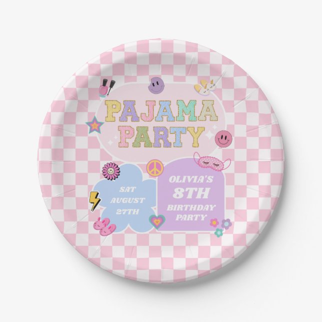 Plato De Papel Parche de cumpleaños del Fiesta Pajama Preppy Vars (Anverso)