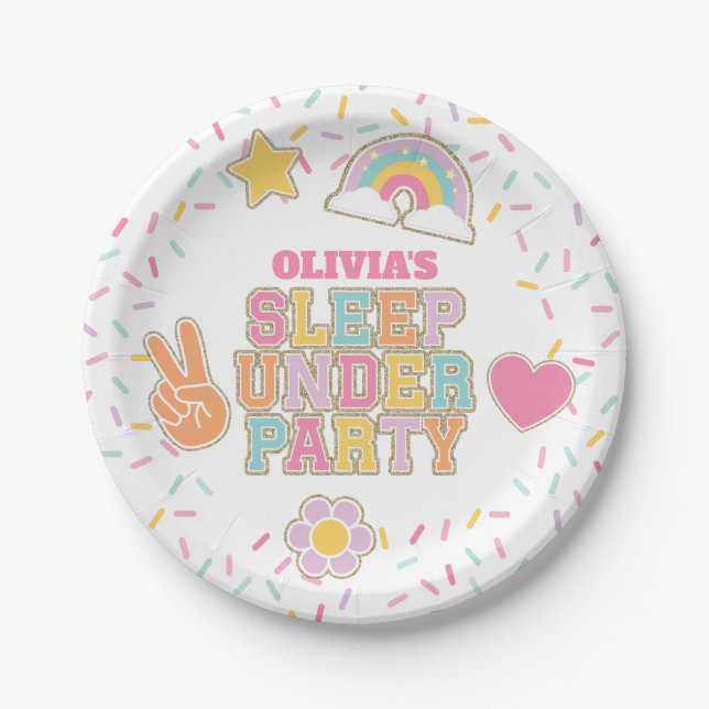 Plato De Papel Parche Prepárese para dormir bajo Cumpleaños (Anverso)