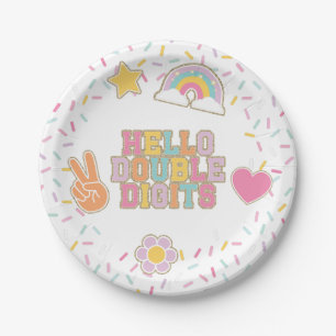 Plato De Papel Parche Preppy Hello Dos dígitos 10 cumpleaños