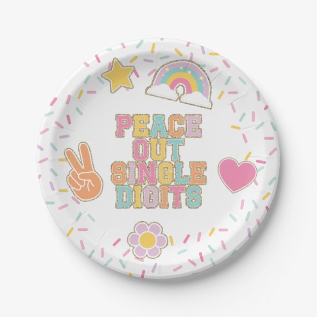 Plato De Papel Parche Preppy Peace Out Cumpleaños de 10 años de u (Anverso)