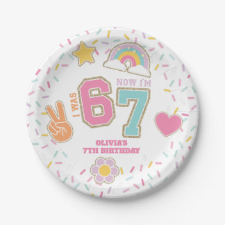 Plato De Papel Parche Preppy Tenía SEIS ahora tengo SIETE Cumplea