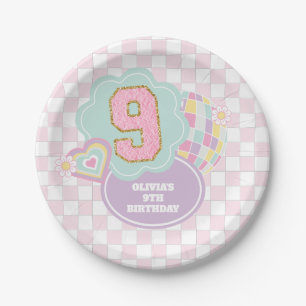 Plato De Papel Parche verde pastel de Varsity 9 cumpleaños