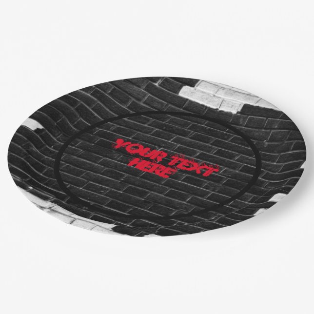 Plato De Papel Pared personalizada de ladrillo blanco y negro (Angular)