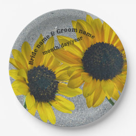 Plato De Papel Pareja 2 bodas girasoles juntos