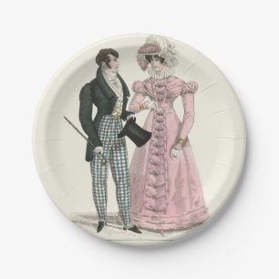 Plato De Papel Pareja Boda Antigua 1823 Hombre Mujer Moda