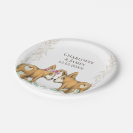 Plato De Papel Pareja Boda de perro de Corgi Cute Personalizada