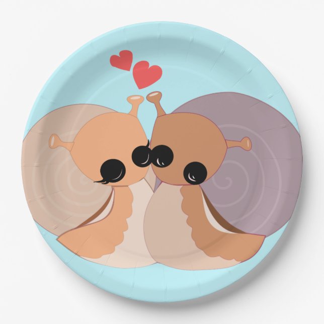 Plato De Papel Pareja Caracoles Placas de papel Amor (Anverso)
