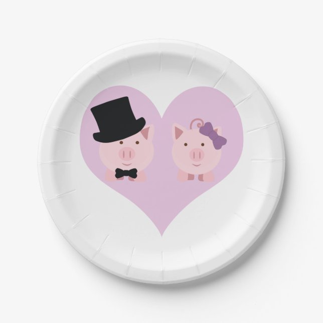 Plato De Papel Pareja Cute Pig (Anverso)