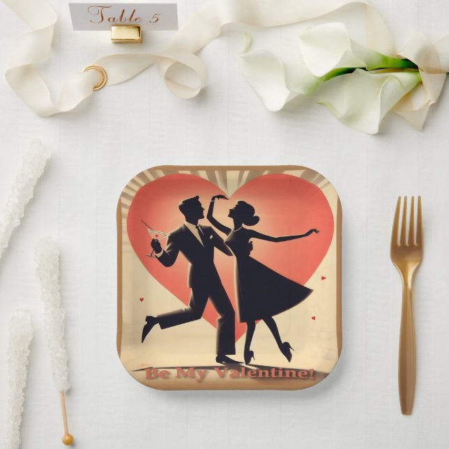 Plato De Papel Pareja de baile de San Valentín de mediados de sig (Boda)