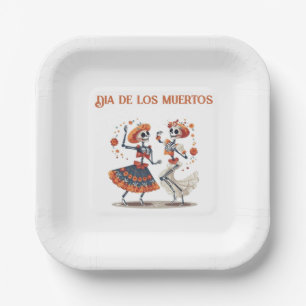 Plato De Papel Pareja de Esqueleto Bailando Custom Día de los Mue